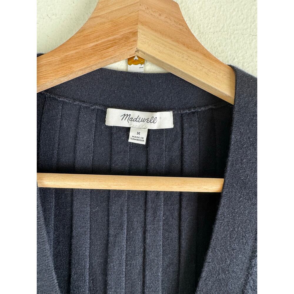 Madewell Tipped Merino Wool Silk Ribbed Cardigan Navy Medium - Picture 9 of 14